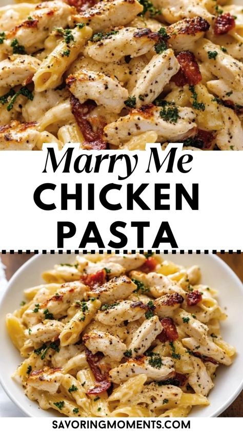 Fall in love with this creamy Marry Me chicken pasta! Juicy chicken, sun-dried tomatoes, and a rich, flavorful sauce come together with pasta to create the perfect romantic and comforting meal. #MarryMeChicken #ChickenPasta #CreamyPasta #ComfortFood #OnePotMeals #WeeknightDinners #RomanticRecipes #SunDriedTomatoes #EasyDinnerIdeas #FlavorfulMeals Chicken Farfalle Pasta Recipes, Chicken Recipes No Dairy, Sundried Tomato Chicken Pasta, Chicken Florentine Pasta, Chicken Rigatoni, Marry Me Chicken Pasta, Chicken Penne Pasta, Sundried Tomato Chicken, Chicken Spinach Pasta