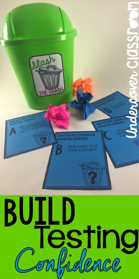 Check out this blog post about the Slash the Trash test-taking strategy. Includes FREE trash can label, plus editable question cards that you can personalize. Great way to introduce the strategy! Math Instructional Strategies, Encouragement Ideas, Test Prep Fun, Test Prep Strategies, Counseling Tips, Test Prep Activities, Testing Motivation, Test Taking Strategies, Teaching High School English