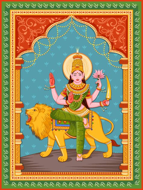 Goddess Katyayani - A Powerful Form Worshipped on 6th Day of Navaratri - Hinduism Outlook Katyayani Mata, Navratri Devi Images, 6th Form, Durga Painting, Indian God, Sacred Scripture, Navratri Images, Indian Goddess, Goddess Artwork