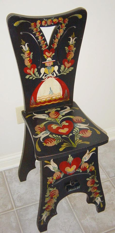 Sightings Stories and messages from Peter Hunt Peter Hunt, Norwegian Rosemaling, German Folk, Scandinavian Folk Art, Deco Boheme, Painted Chairs, Art Chair, Funky Painted Furniture, Funky Furniture