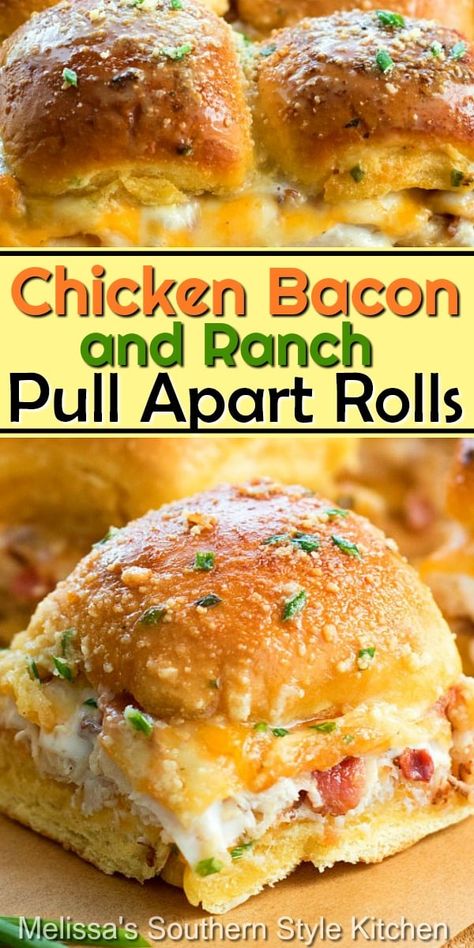 Chicken Bacon Ranch Pull Apart, Pull Apart Rolls, Easy Slider Recipes, Slider Recipes, Chicken Bacon Ranch, Bacon Ranch, Football Food, Chicken Bacon, Pull Apart