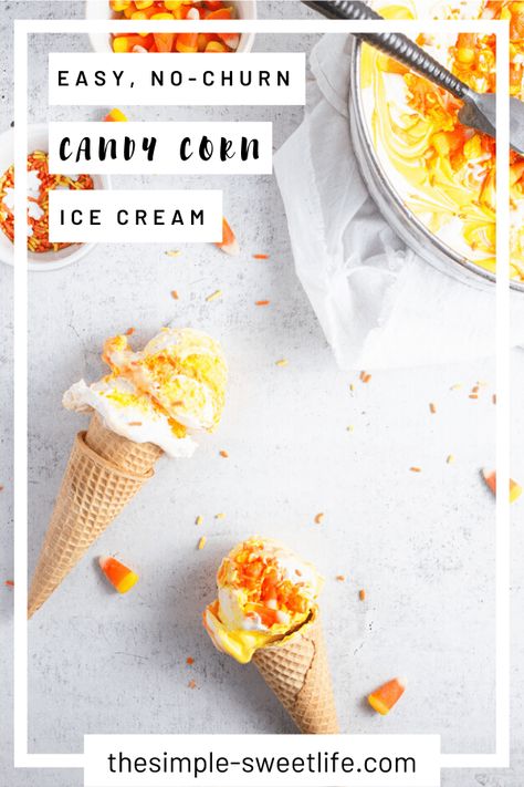 This no-churn candy corn ice cream couldn't be easier to make! Requiring just four ingredients, this simple recipe will have you well on your way to candy corn bliss with less than 10 minutes of work. #IceCream #CandyCorn #Halloween Candy Corn Ice Cream, Corn Ice Cream, Fall Desserts Easy, Sweet Treats Recipes, Best Cookie Recipes, Fall Desserts, Simple Recipe, Cream Cake, Frozen Yogurt