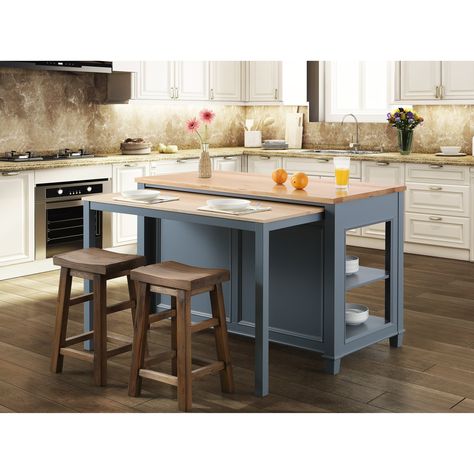 Medley 54 In. Kitchen Island With Slide Out Table in Gray - N/A (Drawers/Open Storage), Design Element Portable Kitchen Island, Unique Kitchen Design, Grey Kitchen Island, Small Kitchen Island, White Kitchen Island, Kitchen Island Table, Kitchen Island Decor, Modern Kitchen Island, Gray Kitchen