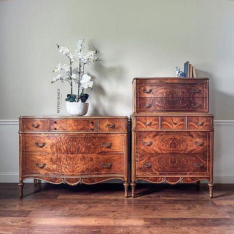 Shop | refind-design Pink French Provincial Dresser, Dresser Front, French Country Armoire, Antique Decorating, French Country Dressers, Wood Dressers, Waterfall Dresser, Dresser Hardware, Tallboy Dresser