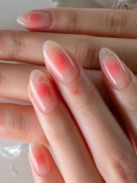 Blush Tip Nails, Korean Nail Trends 2023, Gelly Nail Korean, Blush Nails Korean, Korean Blush Nails, Pink Blush Nails, Blush Nail Designs, Korean Blush, Blush Nail