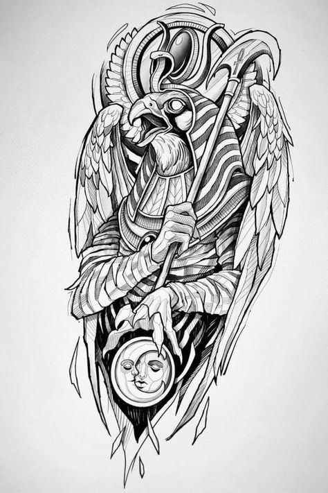 Egypt Tattoo Design, Egyptian Eye Tattoos, Half Sleeve Tattoo Stencils, Horus Tattoo, Egyptian Drawings, God Tattoo, Egyptian Tattoo Sleeve, Anubis Tattoo, Ancient Warrior