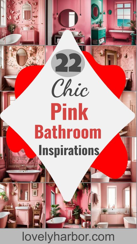 22 Trendy Pink Bathroom Designs To Copy Pink Clawfoot Tub, Pastel Tiles, Pink Bathroom Ideas, Pink And Black Bathroom, Retro Pink Bathroom, Pink Bathrooms, Pink Bathrooms Designs, Pink Accent Walls, Black And White Tiles Bathroom