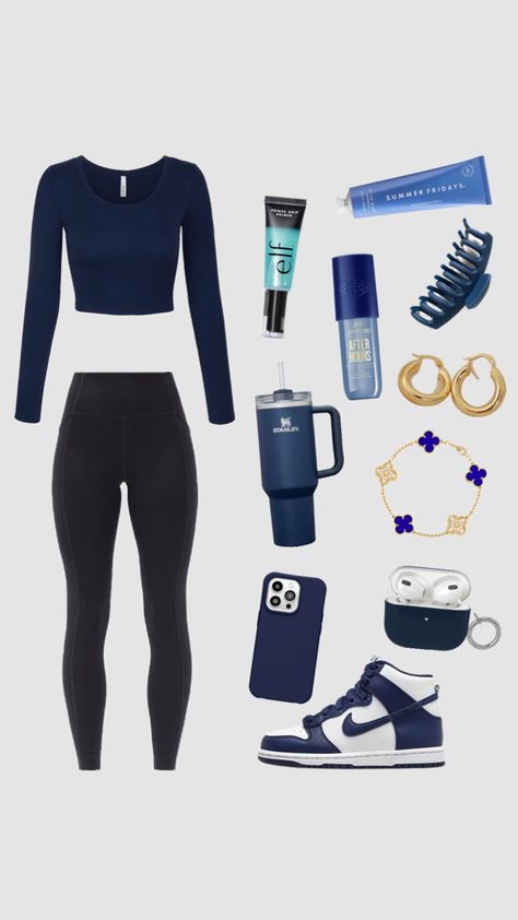 navy blue outfit inspo!💙#outfitinspo#preppy#navyblue Blue Gym Outfit, Birthday Sleepover Ideas, Navy Blue Outfit, Gym Fits, Blue Outfit, Aesthetic Outfits, Gym Outfit, Fitness Inspo, Everyday Outfits