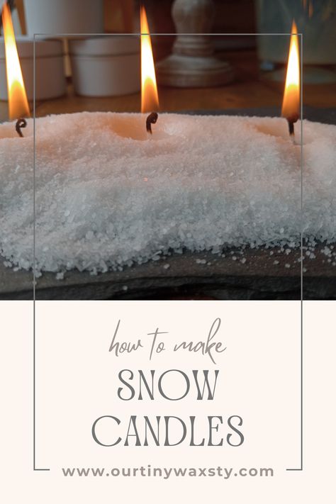 Learn how to create your very own snow wax candle. Happy crafting ❤�️ Sand Wax Candles Diy, Sand Candles Diy, Wax Out Of Candle Jar, Reuse Candle Wax, Snowy Frosted Candle Holders, Snowball Candles, How To Make Sand, Snow Candles, Pearl Wax