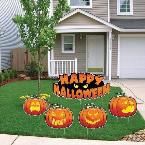 Happy Halloween Scary Pumpkins Halloween Lawn Decoration 5 Piece Set w/11 Short Stakes - Yard Sign O Halloween Lawn Decorations, Scary Pumpkins, Halloween Yard Signs, Halloween Lawn, Happy Halloween Signs, Lawn Decorations, Yard Cards, Halloween Supplies, Yard Decorations