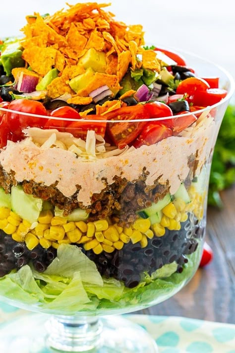 Layered Chicken Taco Salad, Seven Layer Taco Salad, 7 Layer Taco Salad, Layered Taco Salad Recipe, Layered Taco Salad, Layered Salads, Layered Taco Salads, Salad Cups, Meal List