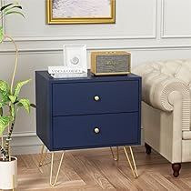 Navy Bedside Table, Navy Blue Nightstand, Storage In Bedroom, Blue Bedside Tables, Blue Nightstands, Classy Bedroom, Table Large, Side Tables Bedroom, Bedroom Remodel