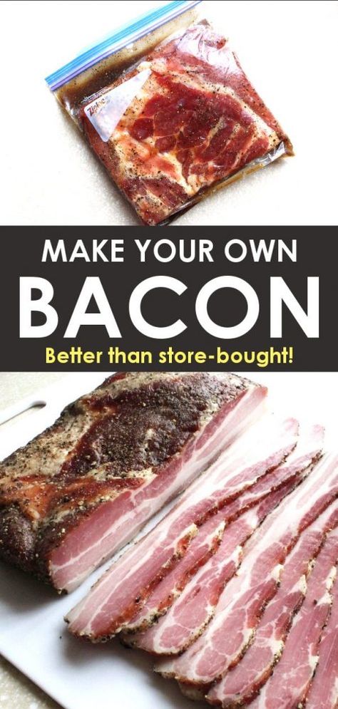 Home Made Bacon, Maple Bacon Recipes, Smoked Bacon Recipes, Curing Bacon, Cured Meat Recipes, Make Bacon, Bacon In The Oven, Pork Belly Recipes, How To Make Bacon