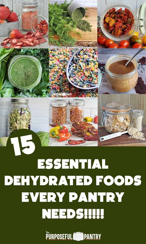 dehydrated foods such as strawberries, greens, tomatoes, peppers, onions, cabbage, and frozen vegetables. Dehydrator Recipes Fruit, Best Food Dehydrator, Dehydrating Food Storage, Best Survival Food, Food Dehydration, Emergency Preparedness Food, Dehydrated Foods, Canned Foods, Dehydrated Vegetables