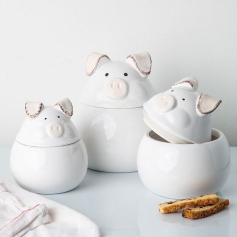 Decorative Kitchen Canisters, 3 Piece Kitchen Canister Set, Ceramic Kitchen Canister Sets, Dough Crafts, Pig Kitchen, Glass Kitchen Canisters, Whimsical Kitchen, Ceramic Kitchen Canisters, Hog Heaven