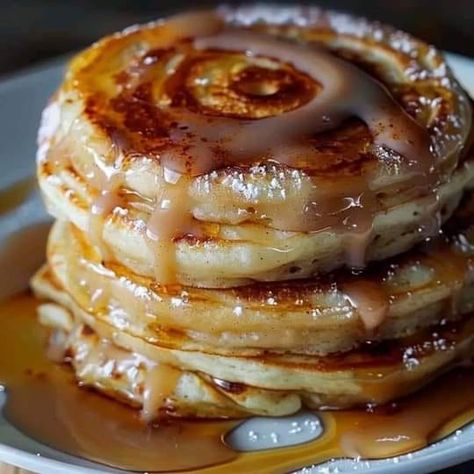 Martha Stewart recipes for | CINNAMON ROLL PANCAKES | Facebook Cinnamon Rolls Recipe Aesthetic, Winter Pancakes, Cinnamon Rolls Pancakes, Cafe Pancakes, Aesthetic Pancakes, Pancakes Aesthetic, Flavored Pancakes, Cinnamon Roll Pancakes, Aesthetic Foods