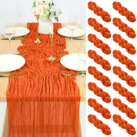 PRICES MAY VARY. Package Included: You will get 16 pack orange cheesecloth table runner, enough quantity is suitable for wedding reception, banquets and various parties, the size of each table runner is approximately 35 x 70 inches, which is large enough to cover rectangle and round tables. The orange table runner has natural and elegant wrinkled texture, beautiful wedding decorations for reception. Premium Fabric: The orange cheese cloth table runner is made of polyester, soft to touch, comfort Orange Wedding Table Decor, Sheer Table Runner, Bridal Shower Table Decor, Cheese Cloth Table Runner, Orange Table Runner, Pink Tablescape, Shower Table Decor, Table Runner For Wedding, Cloth Table Runner