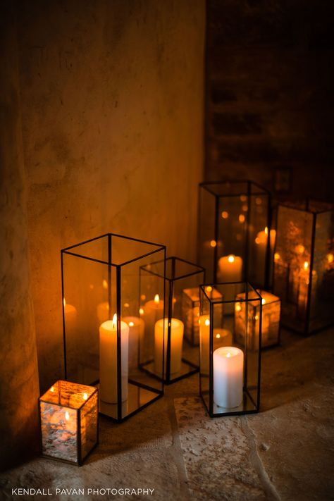 Floor Candles, Black Pillar Candles Wedding, Candle Aisle Decor, Black Lantern Wedding Decor, Black Lanterns Wedding Aisle, Black Lantern Wedding, Black Square Candle Holder Wedding, Candle Lit Isle, Candle Lanterns Wedding