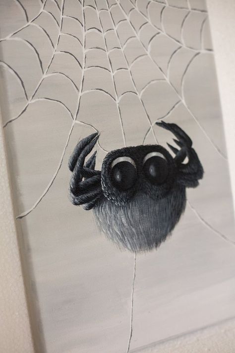 Lucas The Spider, Canvas Black And White, Halloween Canvas Art, Cute Small Drawings, Cute Spider, Cute Painting, Mushroom Drawing, Spider Art, Small Drawings