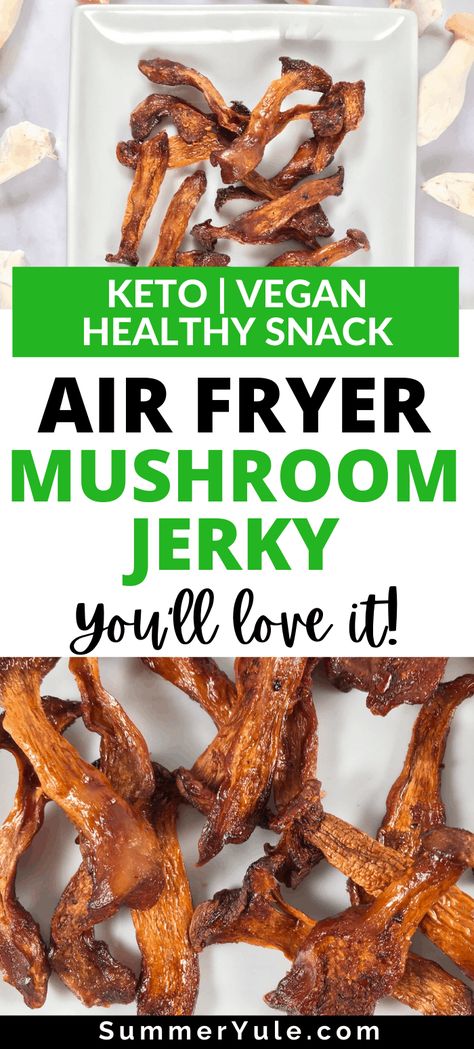 Vegan Jerky Recipe, Mushroom Jerky Recipe, Vegan Oyster Mushroom, Dehydrator Ideas, Alkaline Snacks, Mushroom Jerky, Jerkey Recipes, Vegan Meat Recipe, Vegan Jerky