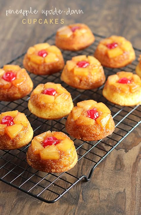 Upside Down Cupcakes, Pineapple Upside Down Cupcakes, Blonde Brownies, Bite Size Desserts, Pineapple Upside, Pineapple Upside Down Cake, Pineapple Upside Down, Upside Down Cake, Yummy Sweets