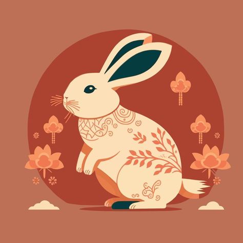 Rabbit New Year Illustration, Lunar Year 2023, Easter Rabbit Illustration, Zodiac Background, Chinese New Year 2023 Rabbit, Rabbit Aesthetic, Chinese New Year Rabbit, Happy Chinese New Year 2023, Lunar New Year 2023