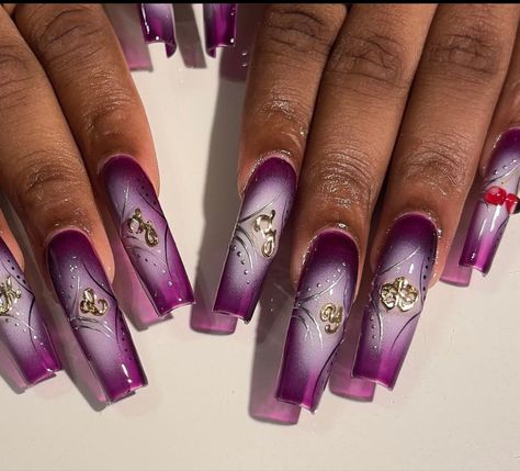 Purple Y2k Nails, Acrylic Nails Y2k, Gem Nail Designs, 90s Nails, Nails Y2k, Punk Nails, Exotic Nails, Really Cute Nails, Acrylic Nails Coffin Pink