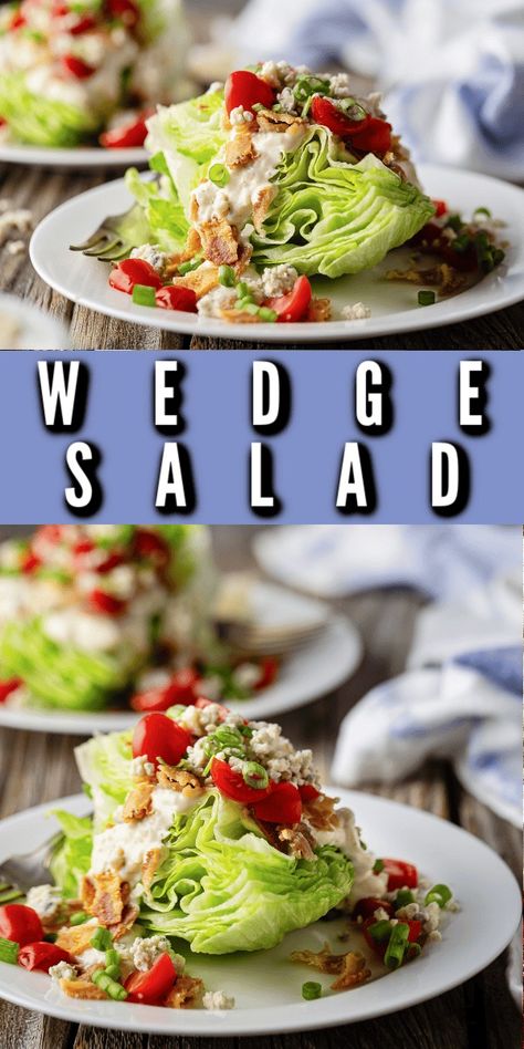 A crisp, refreshing wedge salad just like you get at Outback Steakhouse! With all the classic toppings, plus a thick, chunky homemade blue cheese dressing that will have you licking the plate! Outback Wedge Salad Recipe, Steakhouse Wedge Salad, Easy Wedge Salad, Wedge Salad Recipe, Homemade Blue Cheese Dressing, Wedge Salad Recipes, Homemade Blue Cheese, Blue Cheese Dressing Recipe, Dude Food