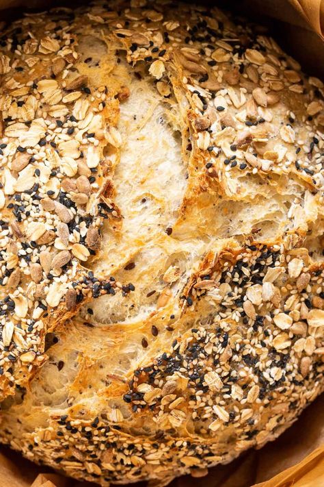 Whole Grain No Knead Bread, Oatmeal Bread Recipes, Oven Bread, Dutch Oven Bread, Healthy Bread Recipes, Oatmeal Bread, Artisan Bread Recipes, Seed Bread, No Knead Bread