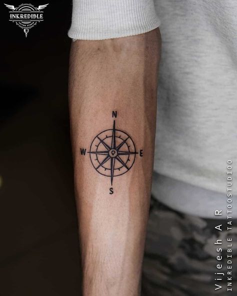 Forearm Compass Tattoo Black Ideas Compass Tattoo Design Men Forearm, Forearm Compass Tattoo, Compass Forearm Tattoo, Compas Tattoo, Viking Compass Tattoo, Nautical Compass Tattoo, Small Compass Tattoo, Simple Compass Tattoo, Compass Tattoo Men