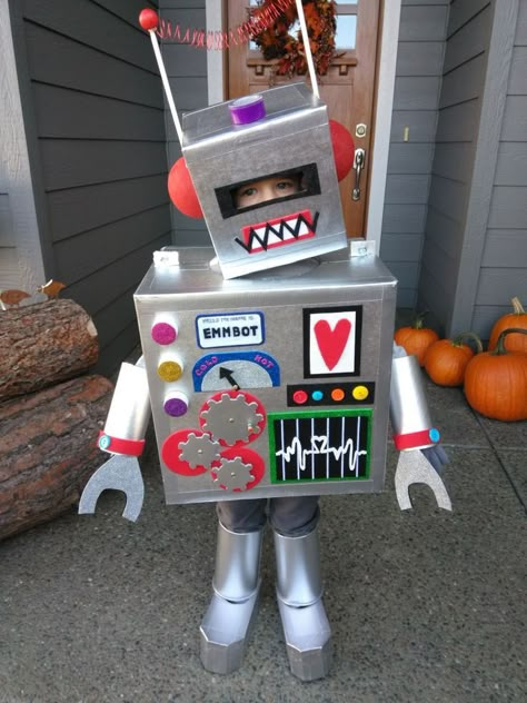 Easy Robot Costume, Space Robot Costume, Robot Costumes Diy, Toddler Robot Costume Diy, Cardboard Robot Costume Diy, Robot Costume Printables, Robot Trunk Or Treat, Diy Robot Costume Toddler, Robot Costume Toddler