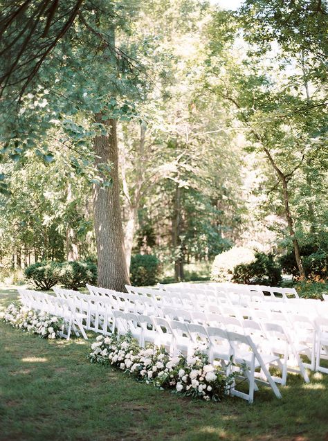 Park Wedding Ceremony, Niagara Wedding, Wedding Aesthetics, Ceremony Chairs, Orchard Wedding, White Chairs, Niagara On The Lake, Flower Installation, Pink Palette