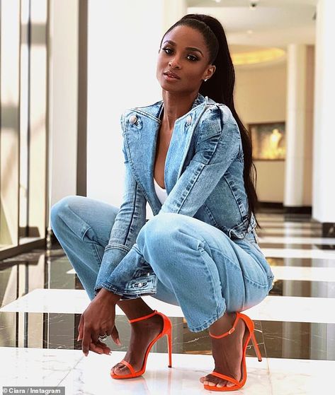 Ciara Style, Ciara Wilson, Ciara And Russell, Orange Mini Dress, Dark Beauty, Black Beauty, Denim Outfit, Black Is Beautiful, Look Fashion