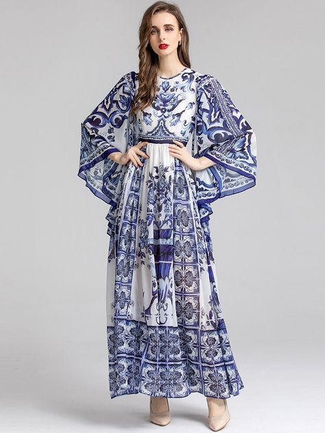 Smarter Shopping, Better Living! Aliexpress.com Porcelain Print Dress, Fashion Design Inspiration Board, Long Dress White, Fashion Designer Dress, Porcelain Pattern, Porcelain Print, Bohemian Holiday, Porcelain Vintage, Blue Porcelain