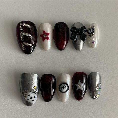 Vegas themed nails 🎲🎱 Taking custom orders - use Custom Order Form (link in bio) to order! #fallnails #nailart #nailsnailsnails #naildesign #nails #pressonnails #pressons #gel #gelnails #trendynails #coolgirl #fakenails Custom Order Form, Vegas Nails, Themed Nails, Nails Only, Dark Nails, Press Ons, Soul Eater, Order Form, Trendy Nails