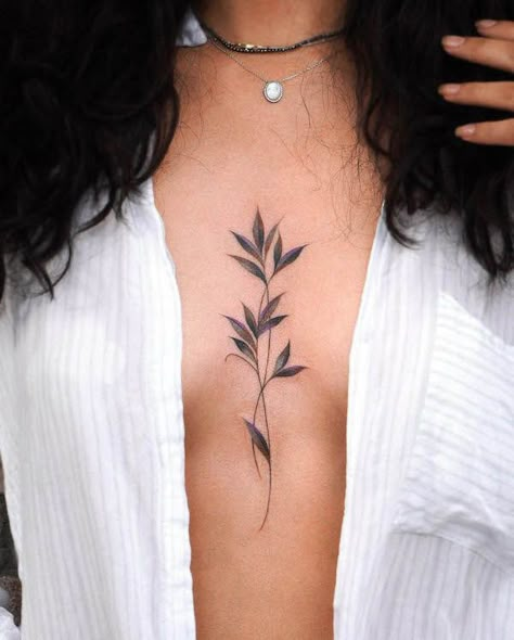 Women Sternum Tattoo, Chest Tattoo Female Upper, Sternum Tattoos, Full Chest Tattoos, Underboob Tattoo Designs, Stunning Tattoos, Small Chest Tattoos, Minimal Tattoos, Scar Tattoo