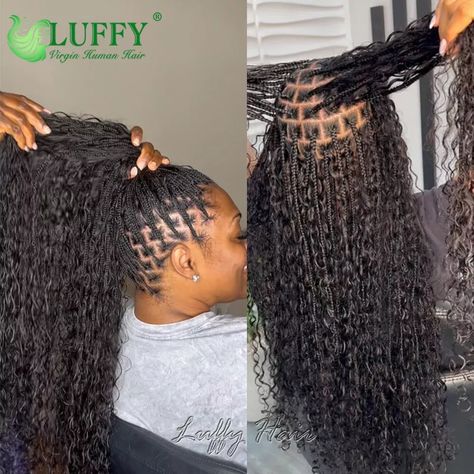 Human Hair Crochet Boho Box Braids With Human Hair Curls Ends Pre Loop Braiding | eBay Boho Singles Twist, Single Crochet Braids, Braided With Curls, Small Boho Box Braids, Funali Braids Flip Over, Crochet Boho Braids, Box Braids With Human Hair, Braids With Human Hair Curls, Vacay Hair