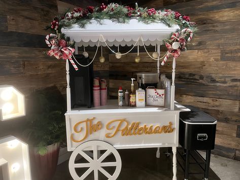 Hot Cocoa Cart, Hot Chocolate Cart, Christmas Hot Chocolate Station, Wedding Hot Chocolate Bar, Chocolate Car, Santa Experience, Delicious Hot Chocolate, Winter Wonderland Theme, Coffee Wedding