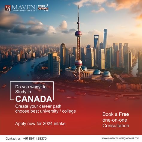 🌍Ready to turn the page and start a new chapter in Canada? 🍁 Embark on your study abroad journey with us! Choose the best university, create your path, and let's make 2024 your year of growth and discovery. 🎓✈️ Take the leap now! #StudyInCanada #CareerGoals #2024Intake 💼🚀 Get in touch with us for expert counselling at +91 89711 38370 or visit www.mavenconsultingservices.com For more Information regarding Study Abroad. Study In Canada Creative Ads, Study Abroad Creative Ads, Badshah Rapper, Azerbaijan Travel, Abroad Study, Year Of Growth, Becky Wwe, Dj Event, Psd Website