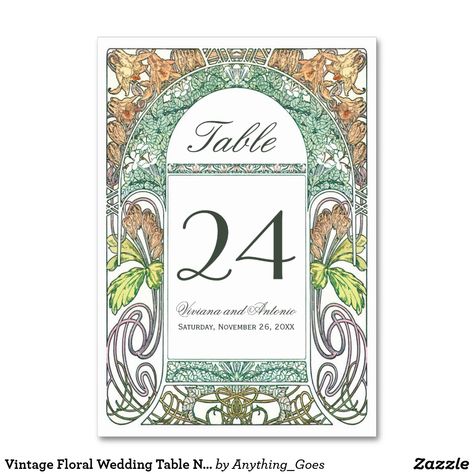 Vintage Floral Wedding Table Numbers IV (V.3) Wedding Table Placement, Vintage Floral Wedding, Floral Wedding Table, Vintage Wedding Table, Art Nouveau Weddings, Enchanted Garden Wedding, Table Number Card, Wedding Table Number Cards, Card Table Wedding