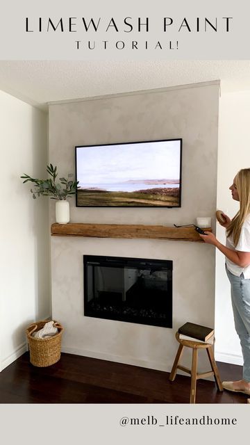 Fireplace Feature Wall, Limewash Paint, Faux Fireplace Diy, Paint Tutorial, Build A Fireplace, Fireplace Built Ins, White Fireplace, Secret Storage, Bedroom Fireplace