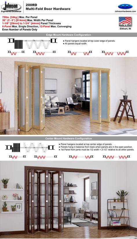 Johnson Hardware 200RD Multi-Fold Door Hardware | Johnsonhardware.com | Sliding | Folding | Pocket Door Hardware Collapsing Sliding Doors, Folding Door Partition, Folding Barn Door Hardware, Folding Barn Door Celing Tracks, Sliding Folding Partition, Folding Door Design, Privacy Pocket-sliding Doors For Room, Hafele Sliding Door, Accordion Folding Doors