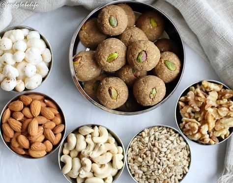 Makhana - Dry Fruit Laddu . . Made these quick and easy Laddoos with phool makhana, nuts(used almond, cashew, sunflower seed & walnut) and jaggery powder. I also added cardamom and nutmeg powder for the extra flavor. 👩‍🍳 With these delicious Laddoos, you can be healthy and satisfying those sugar cravings at the same time. These laddoos can also work well as a pre or post workout snack. 🤷 Complete recipe on the blog. Clickable link in my bio.  https://www.foodglobelife.com/makhana-dry-fruit-la Makhana Laddu, Sweet Balls, Nutmeg Powder, Falooda Recipe, Jaggery Powder, Ladoo Recipe, Diwali Food, Post Workout Snacks, Dry Fruit