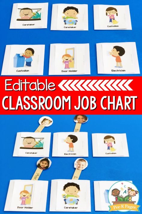 DIY Classroom Helpers Job Chart using envelopes and poster board. A super easy classroom helper system to create and upkeep. #preschool #prek #prekpages Classroom Transitions, Classroom Jobs Chart, Preschool Teacher Tips, Homeschool Themes, Preschool Jobs, Head Start Classroom, Helper Chart, Preschool Rules, Classroom Management Preschool