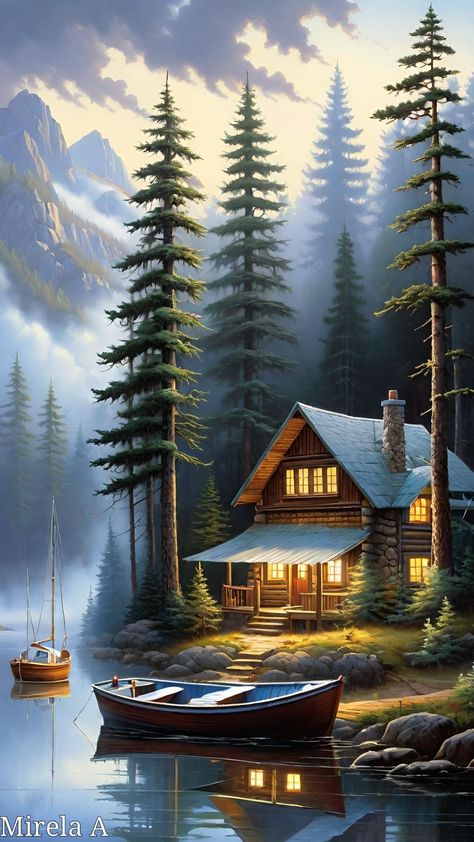 Scenery Painting Easy, Nature Scenery Painting, Beautiful Scenery Paintings, Christmas Photo Frame, Mirela Anton, Scenery Painting, Scenery Paintings, Painting Easy, Nature Scenery