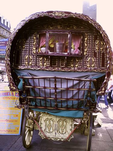 #Gypsy #wagon headed for the fair - I'm sure of it. Romani Wagon, Boho Soul, Into The West, Shepherds Hut, Deco Boheme, Horse Drawn, House On Wheels, A Horse, Perfume Bottle