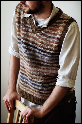 Want more men's fashion inspiration? Join our mailing list! Text fashionmenswear to 22828 to get inspiration directly to your email! #menswear #mensfashion #fashionmenswear Diy Tricot, Crochet Men, Striped Vest, Brooklyn Tweed, Sweater Vest Mens, Knit Vest Pattern, Striped Vests, Mens Fashion Inspiration, Knit Men