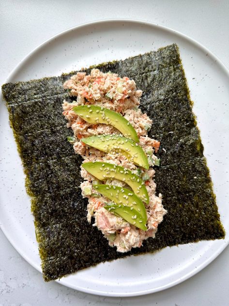 Tuna Salad Nori Wraps, Seaweed Tuna Wrap, Tuna Rice Seaweed Wrap, Tuna Seaweed Snack, Healthy Tuna Wrap, Nori Seaweed Recipes, Tuna Seaweed Wrap, Seaweed Wraps Recipes, Nori Salad