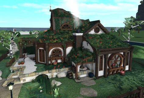 Villemo (@villemo.bloxburg) • Instagram photos and videos Cottage Core Exterior, Cottage Core Bloxburg House, Goth Architecture, Modern Suburban House, Bloxburg Cottage, House Layout Design, Green Village, Forest Cottage, House Decorating Ideas Apartments