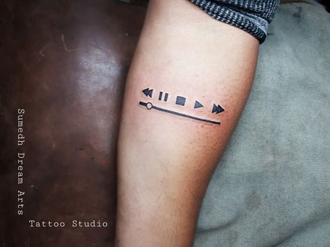 .Music Lover's Tattoo design.. By..Sumedh Dream Arts & Tattoo Studio Music Patchwork Tattoo, Minimal Music Tattoo, Tattoo Ideas For Music, House Music Tattoo, Spotify Tattoo, Music Wrist Tattoos, Lover Tattoos, Music Lover Tattoo, Piano Tattoo